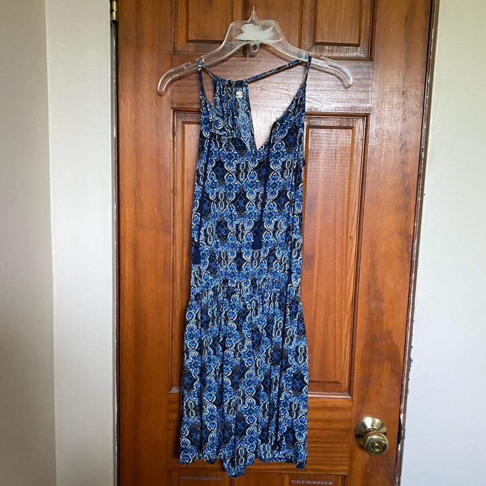Hollister blue and brown print tie romper